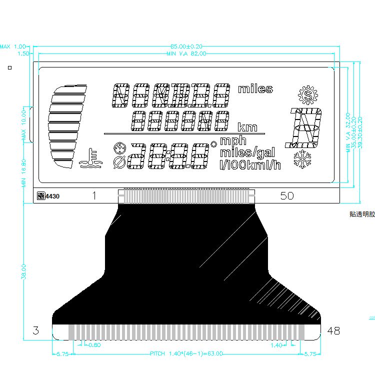 OEM-segment LCD-schermfabrikant TN STN HTN FSTN Monochrome LCD-fabriek voor motorfietsen / snelheidsmeter / auto