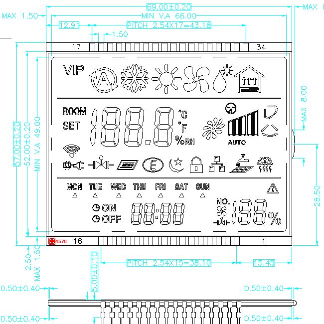 Aangepaste TN STN HTN FSTN VA LCD-scherm Monochroom segment LCD-module voor thermostaat Monochroom cijfer LCD-scherm Fabrikant