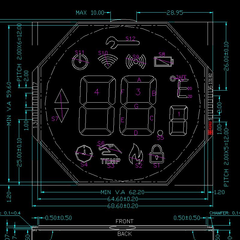 Aangepast HTN LCD-scherm Monochroom 7-segment LCD voor thermostaat Tn Htn Positief Transflectief 7-segment LCD-paneel LCD-scherm