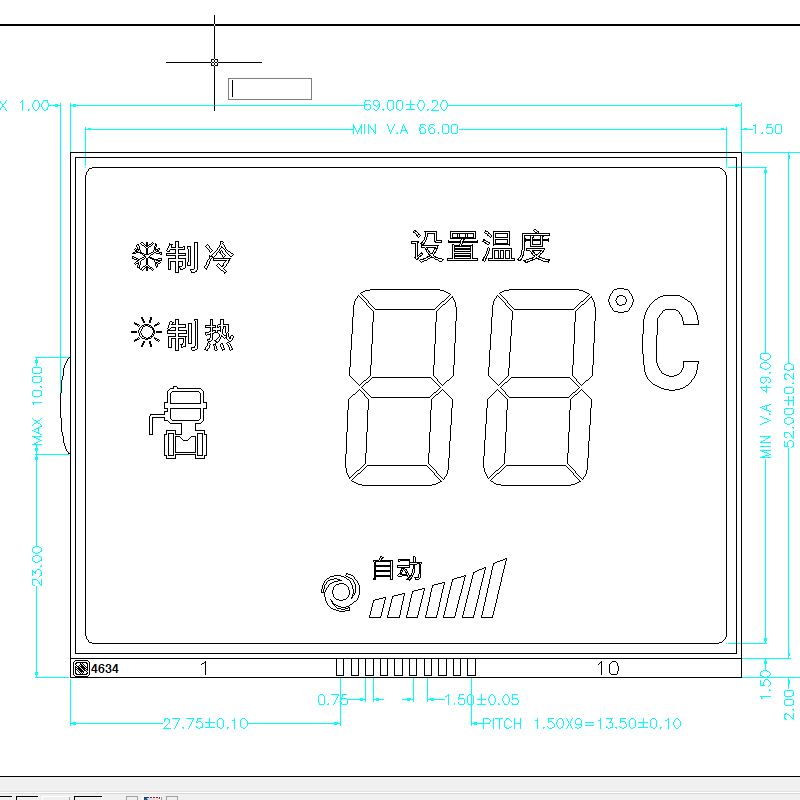 TN Monochrome LCD-schermoplossingen voor industriële informatiedisplays Thermostaat Monochroom segment-LCD-display