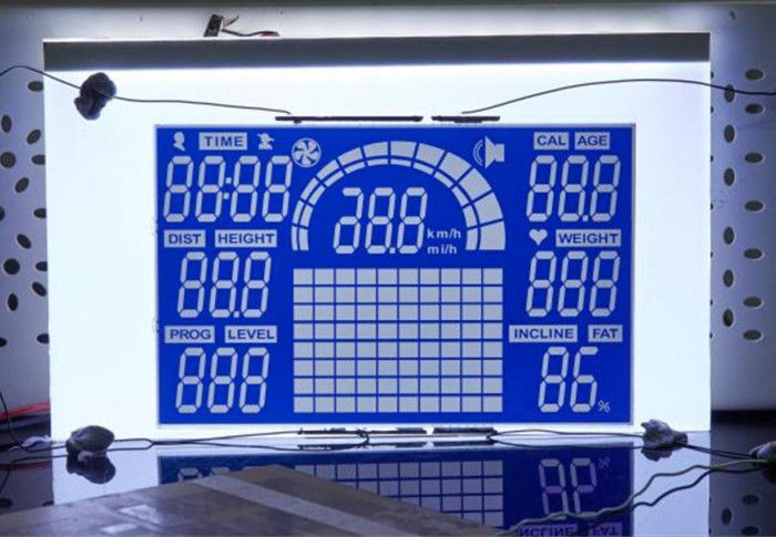 Aangepaste 7 Segmentlcd Vertoningshtn Negatieve Lcd Blauwe Backgound Vertoning voor Sport Equiment